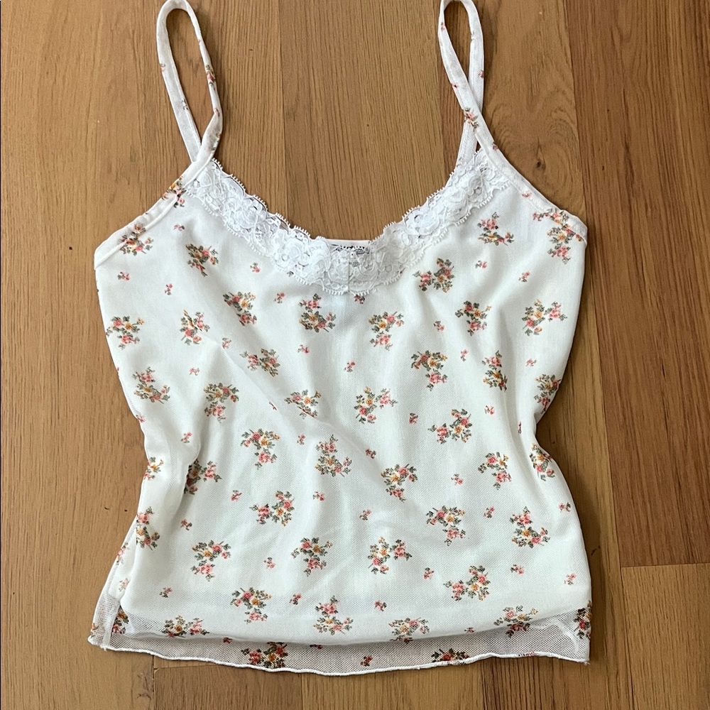White Floral Lace-Trim Camisole Tank Top